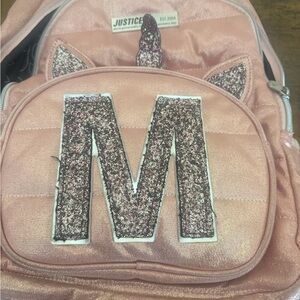 Justice Glittery Pink Unicorn Initial (M) Backpack